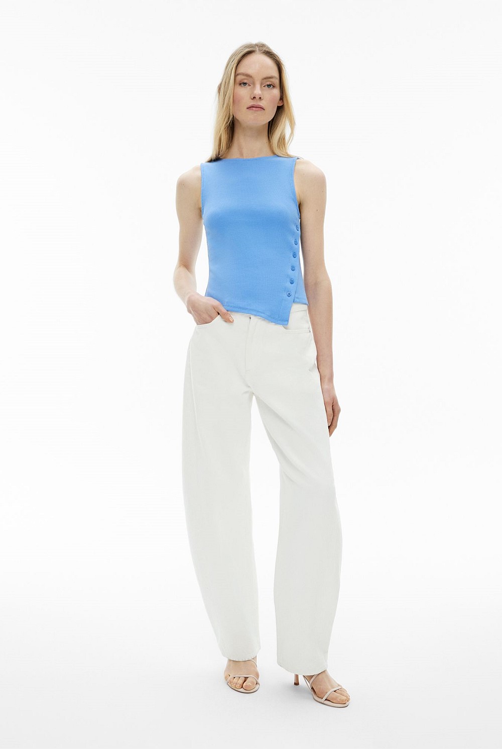 Asymmetrical Button Rib Tank Top