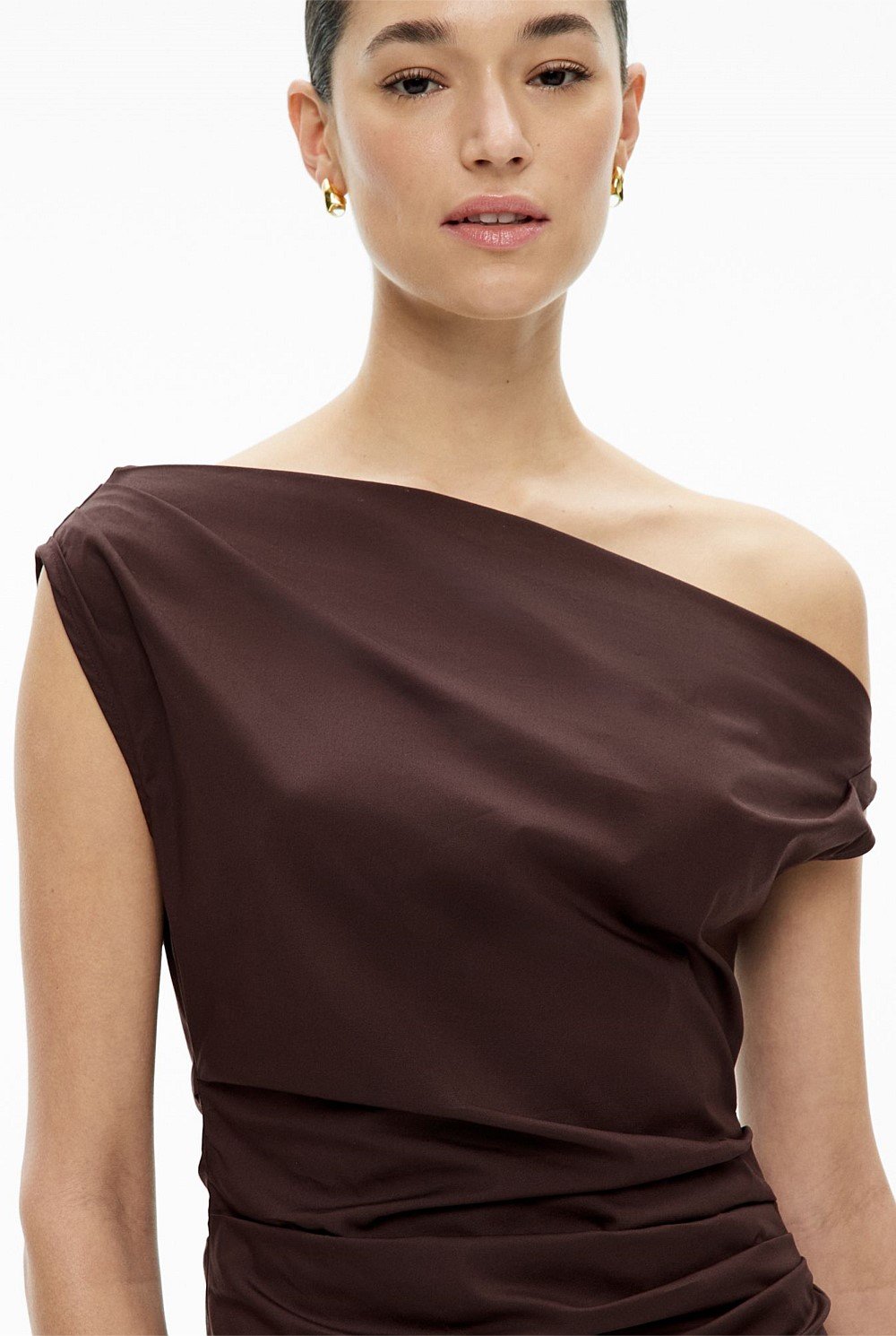 Asymmetric Shoulder Mini Dress