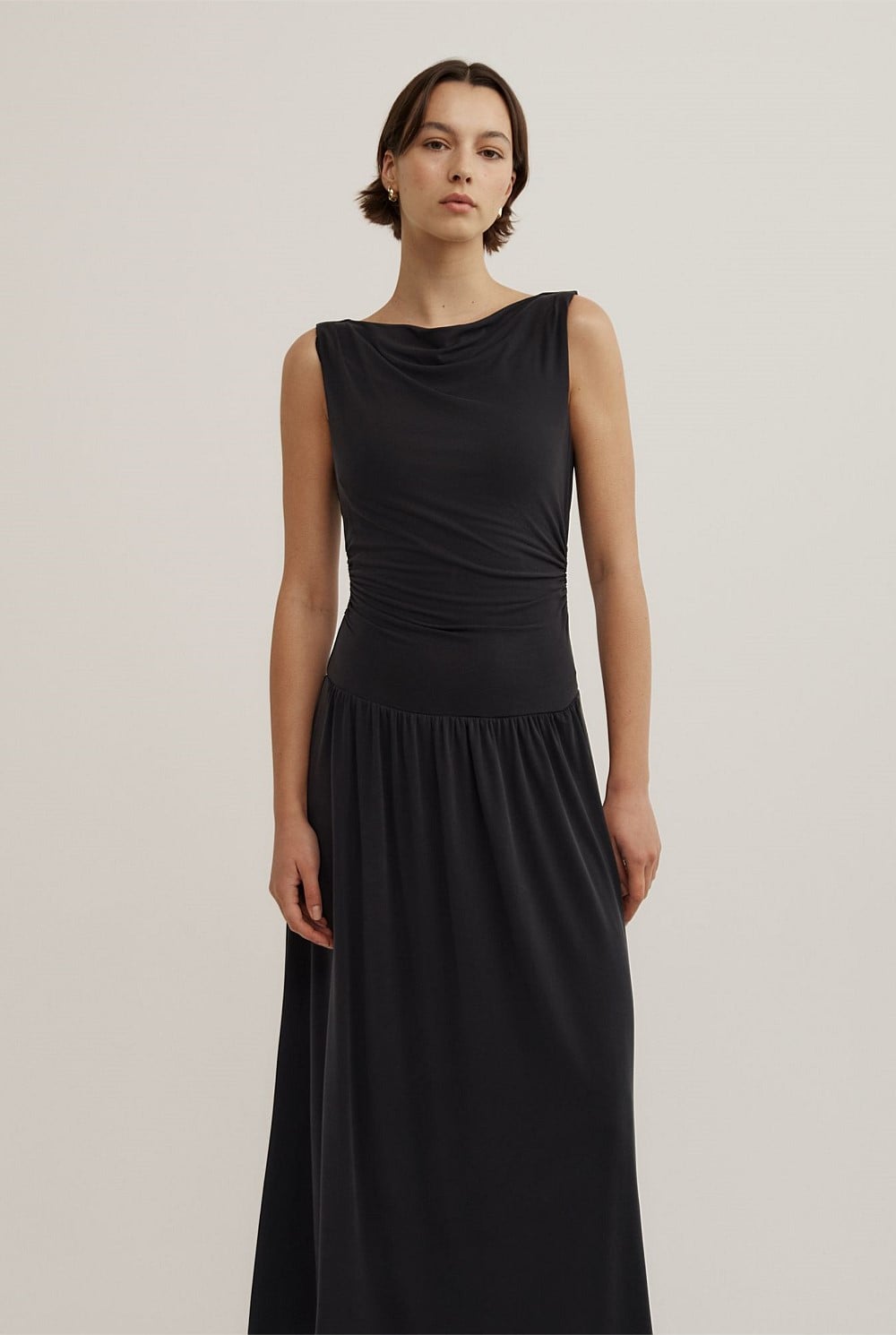 Draped Boat Neck Dress