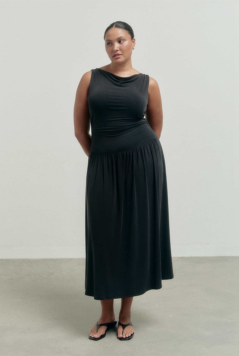 Draped Boat Neck Dress