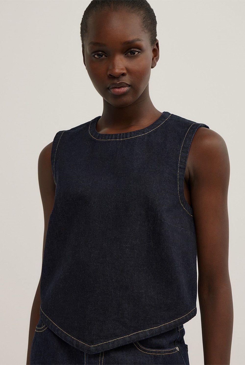 Denim Scarf Hem Top