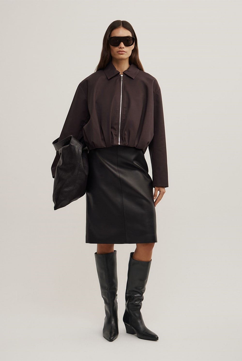 Gathered Hem Bomber Jacket