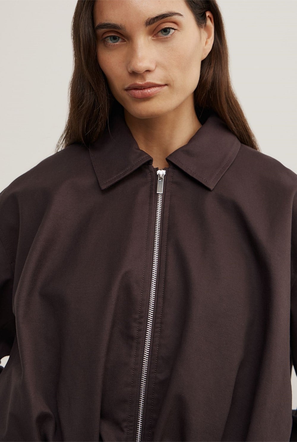 Gathered Hem Bomber Jacket