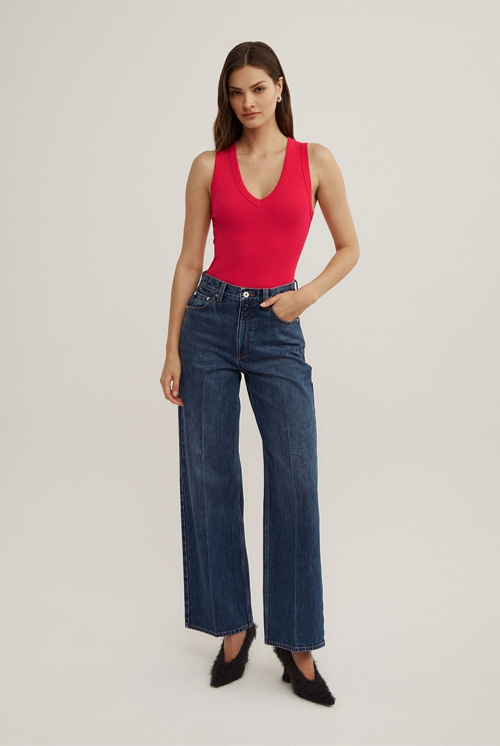 Fine Rib V-Neck Tank Top