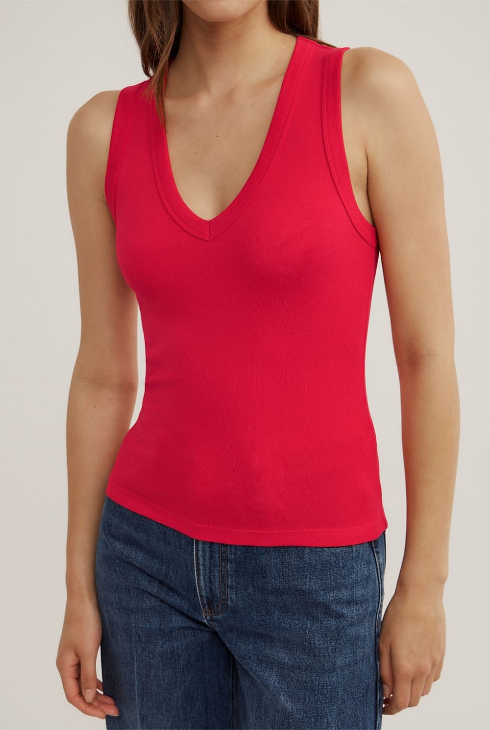 Fine Rib V-Neck Tank Top