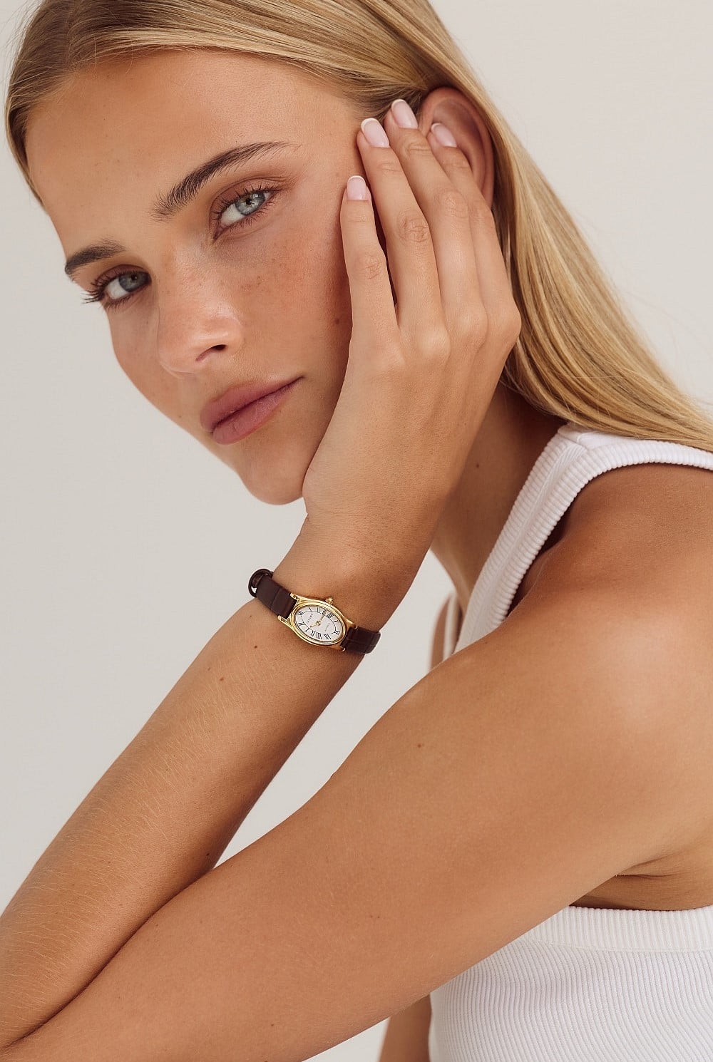 Emmeline Watch | White | Espresso Croc