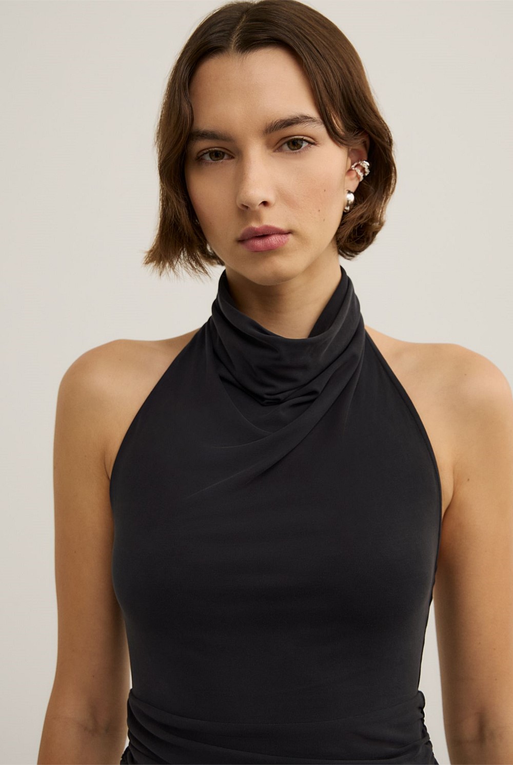 High Neck Cowl Top