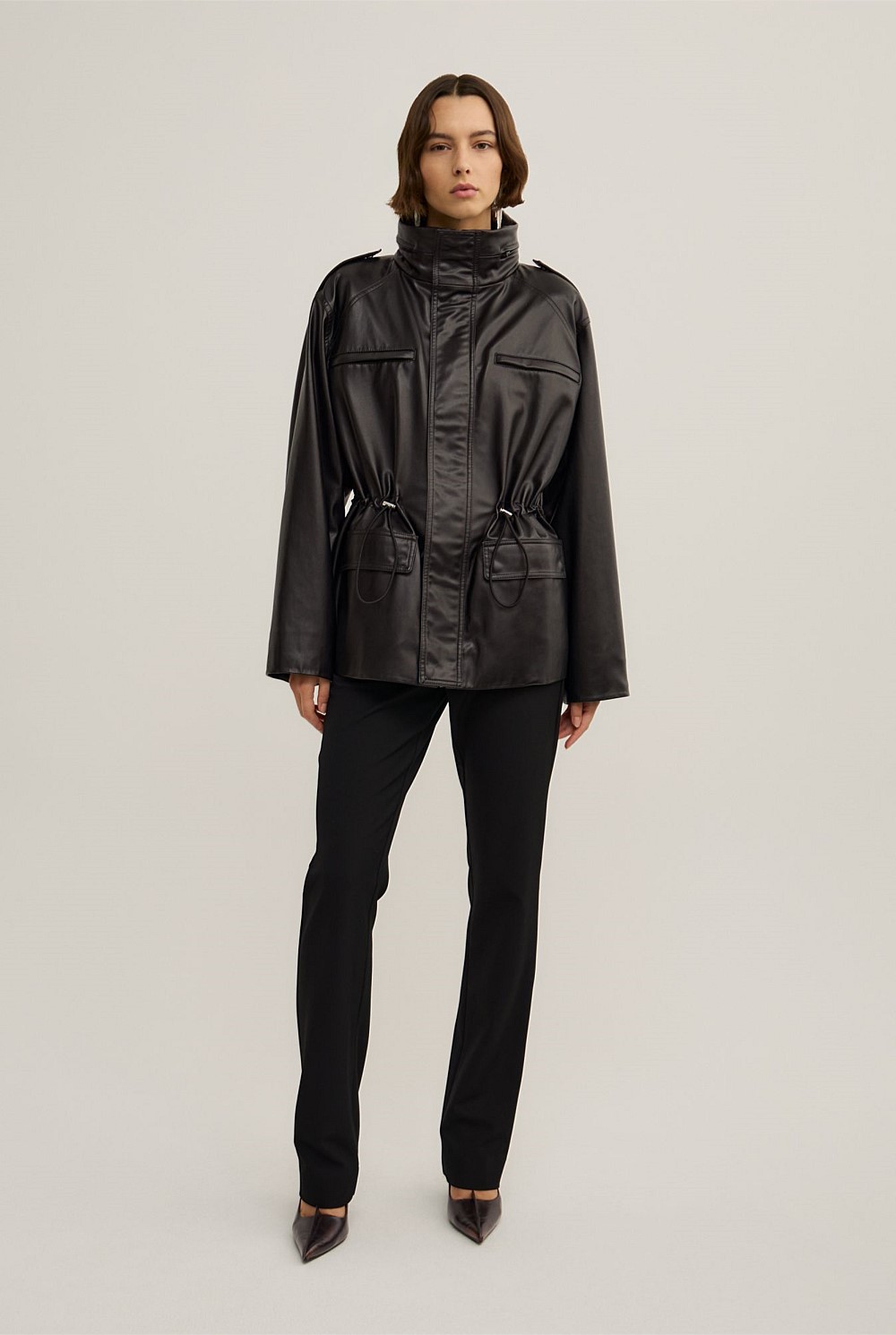 Drawcord Funnel Neck Jacket