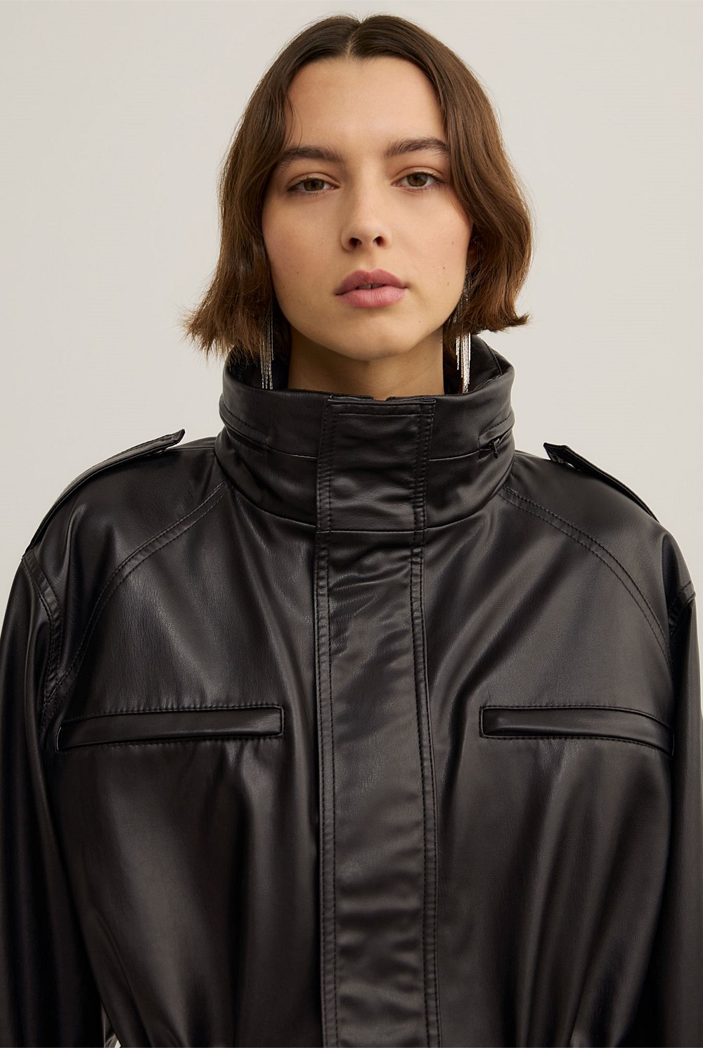 Drawcord Funnel Neck Jacket
