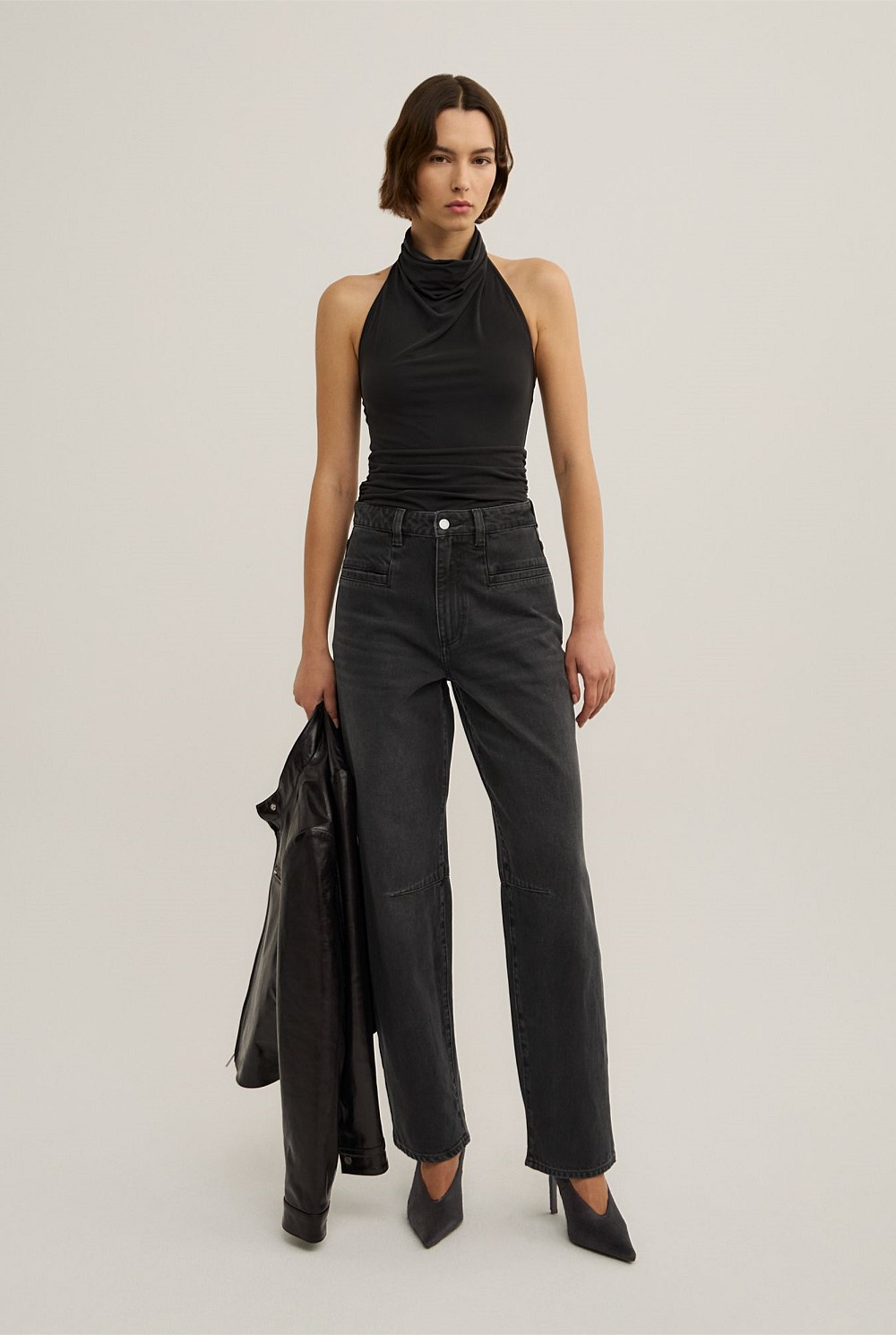 Pocket Detail Barrel Jeans