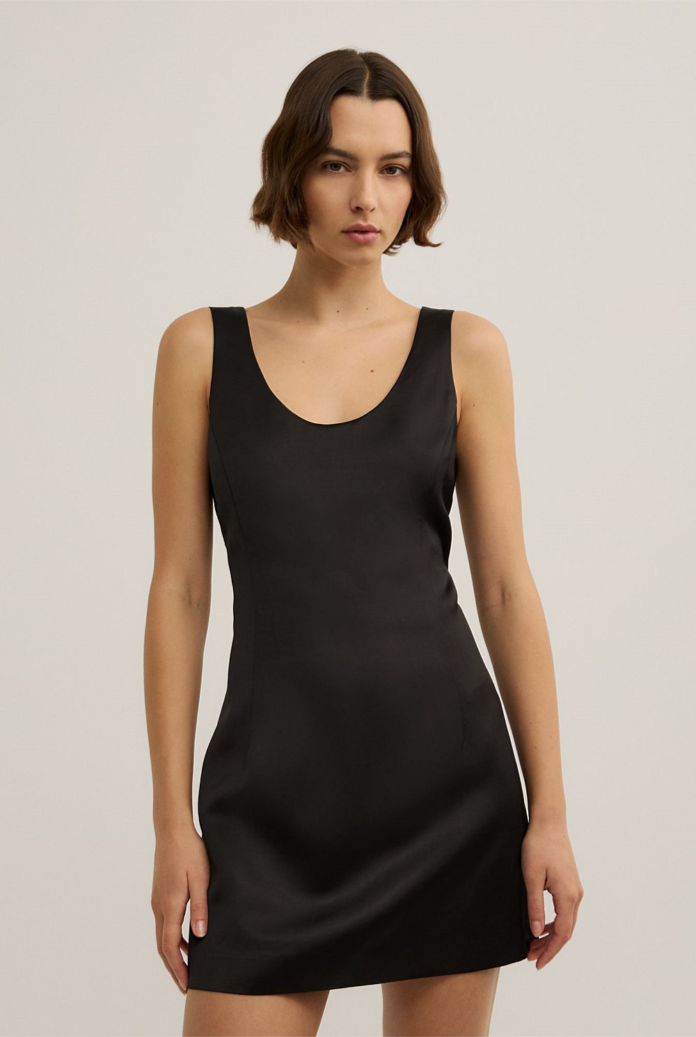 Scoop Neck Satin Mini Dress