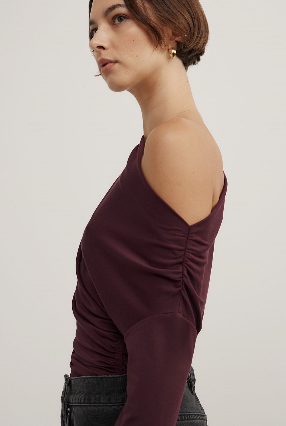 Asymmetric Draped Long Sleeve Top