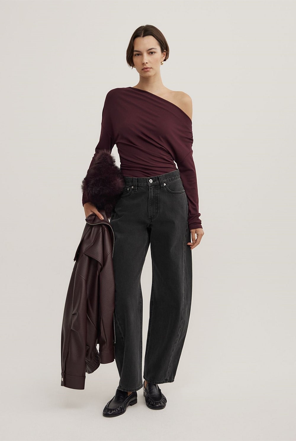 Asymmetric Draped Long Sleeve Top