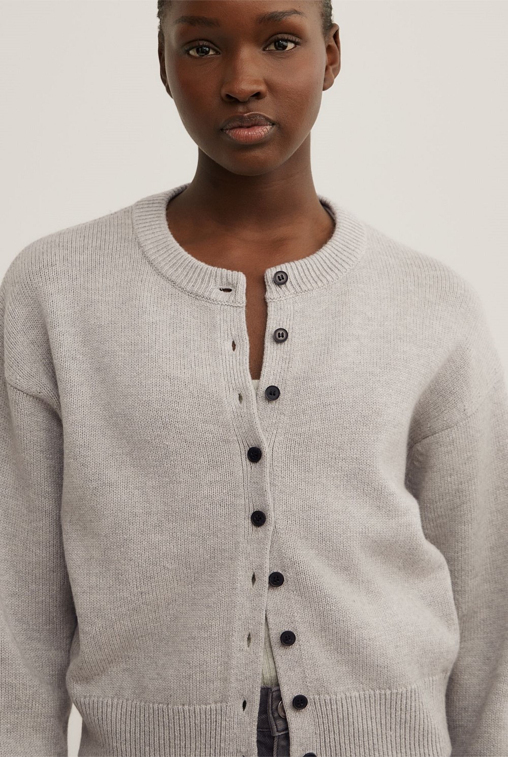 Crew Neck Button Cardigan