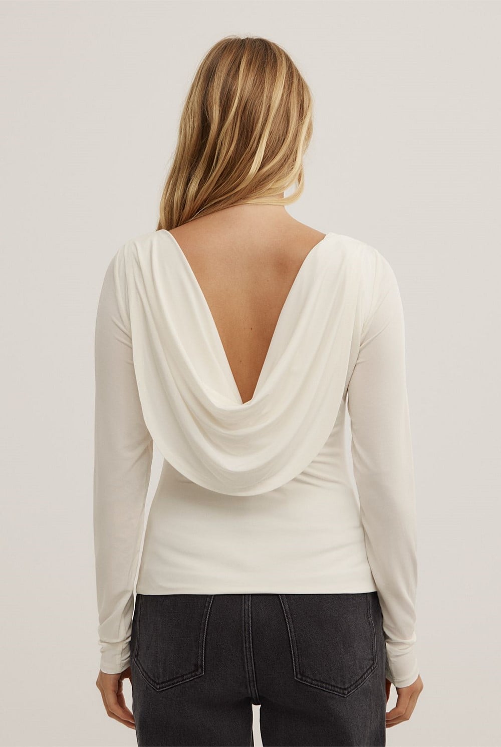 Draped Back Long Sleeve Top