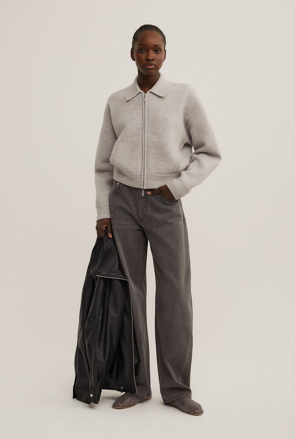 Wool Knit Bomber Jacket