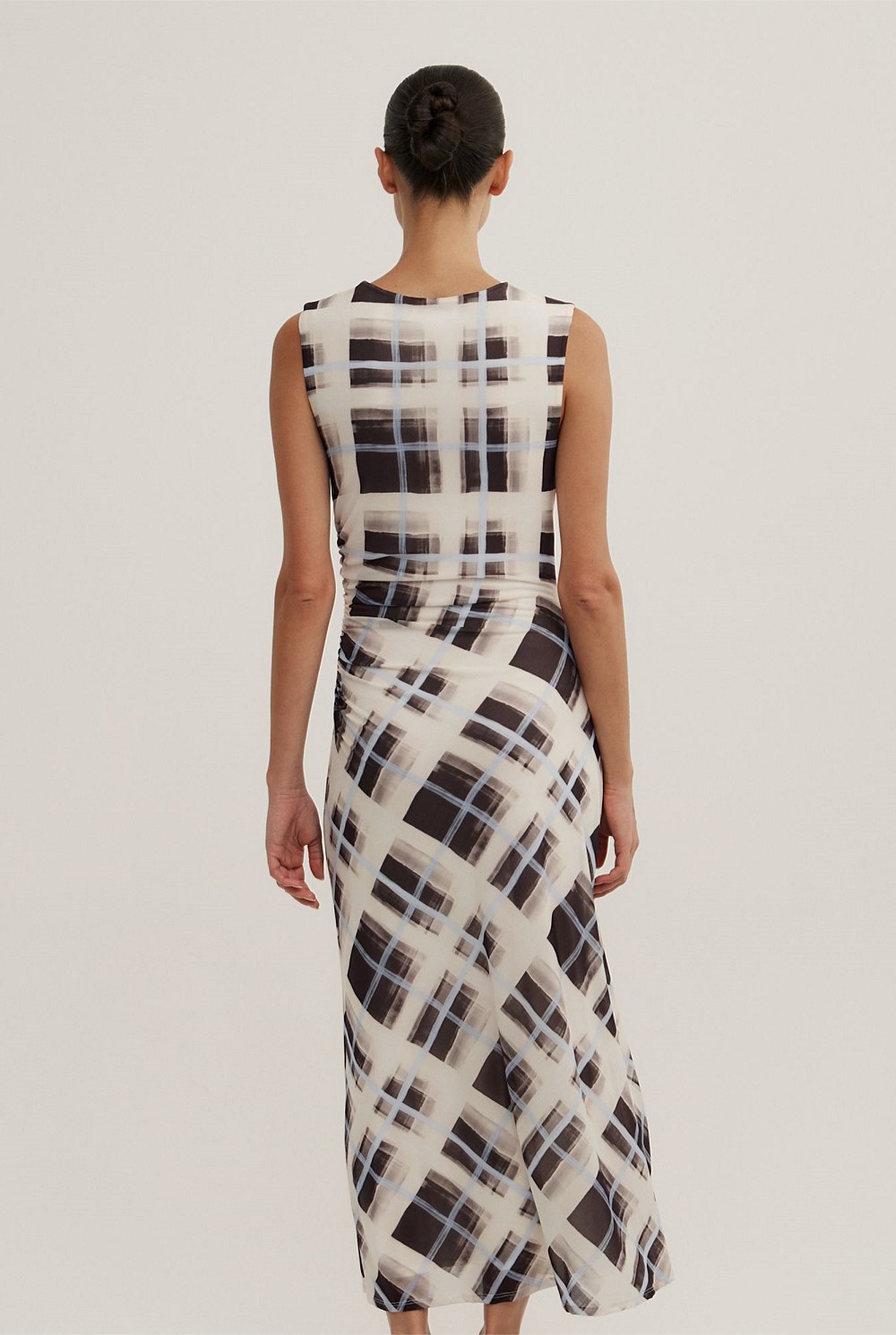 Ruched Cowl Mesh Dress