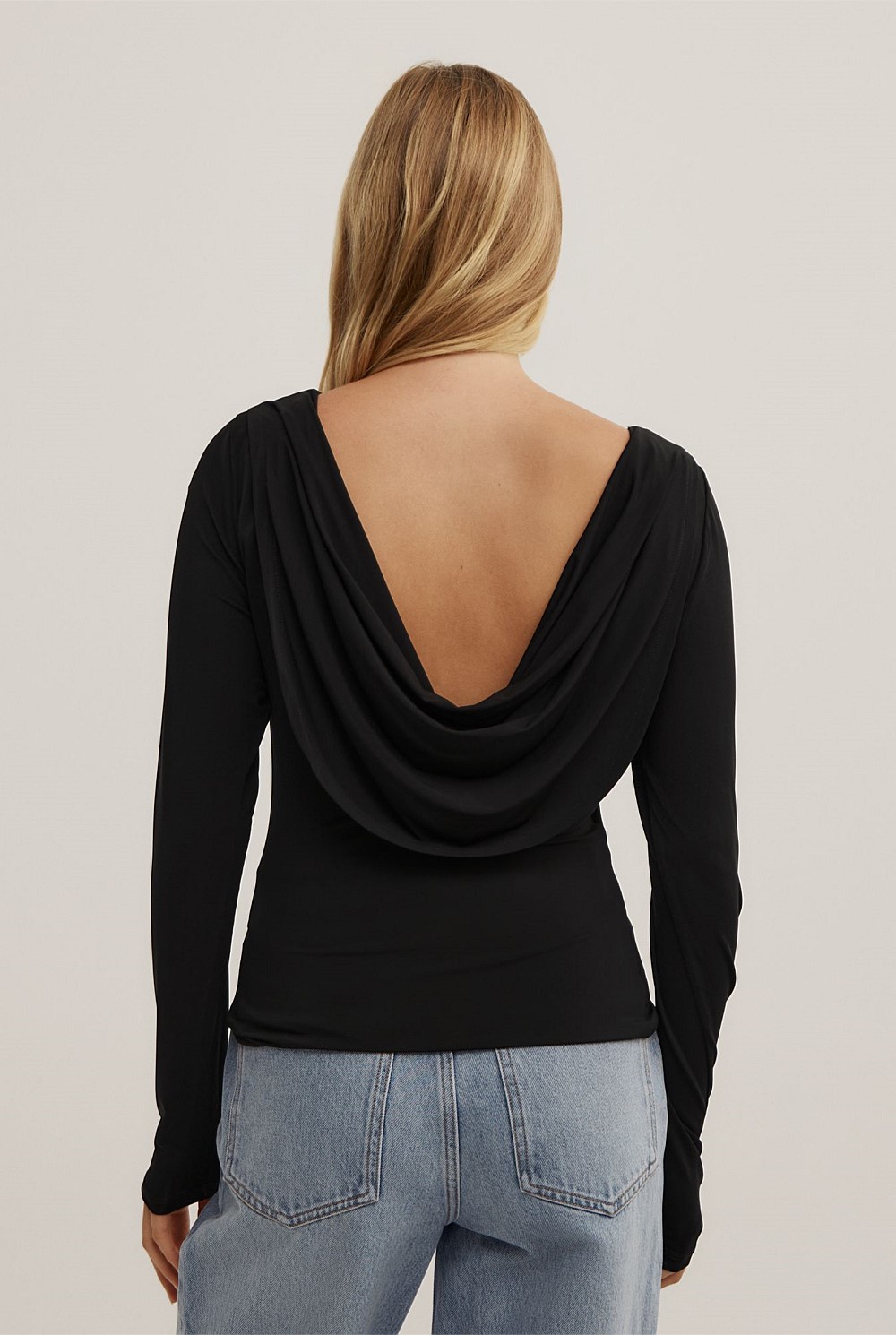 Draped Back Long Sleeve Top