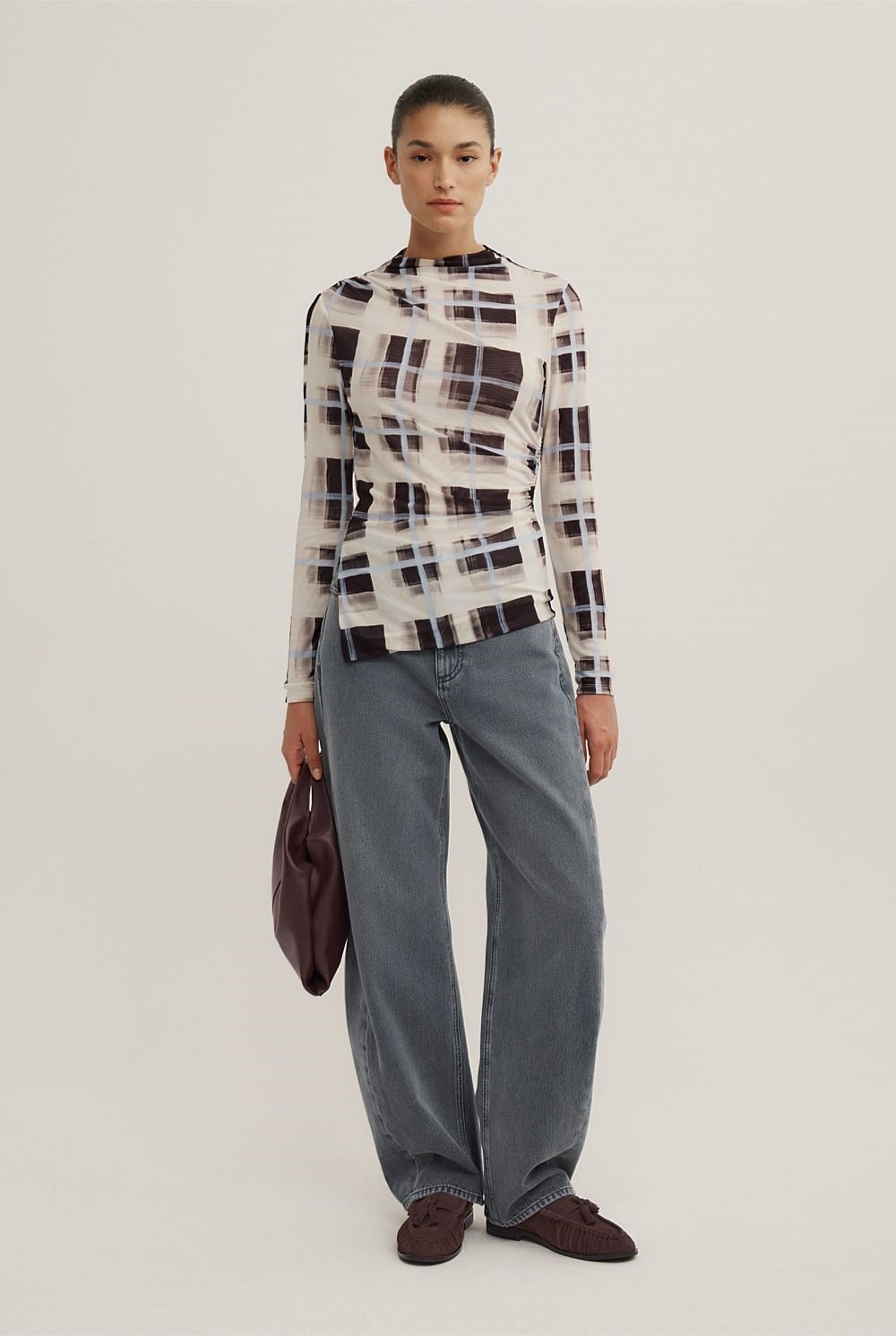 Asymmetric Mesh Long Sleeve Top