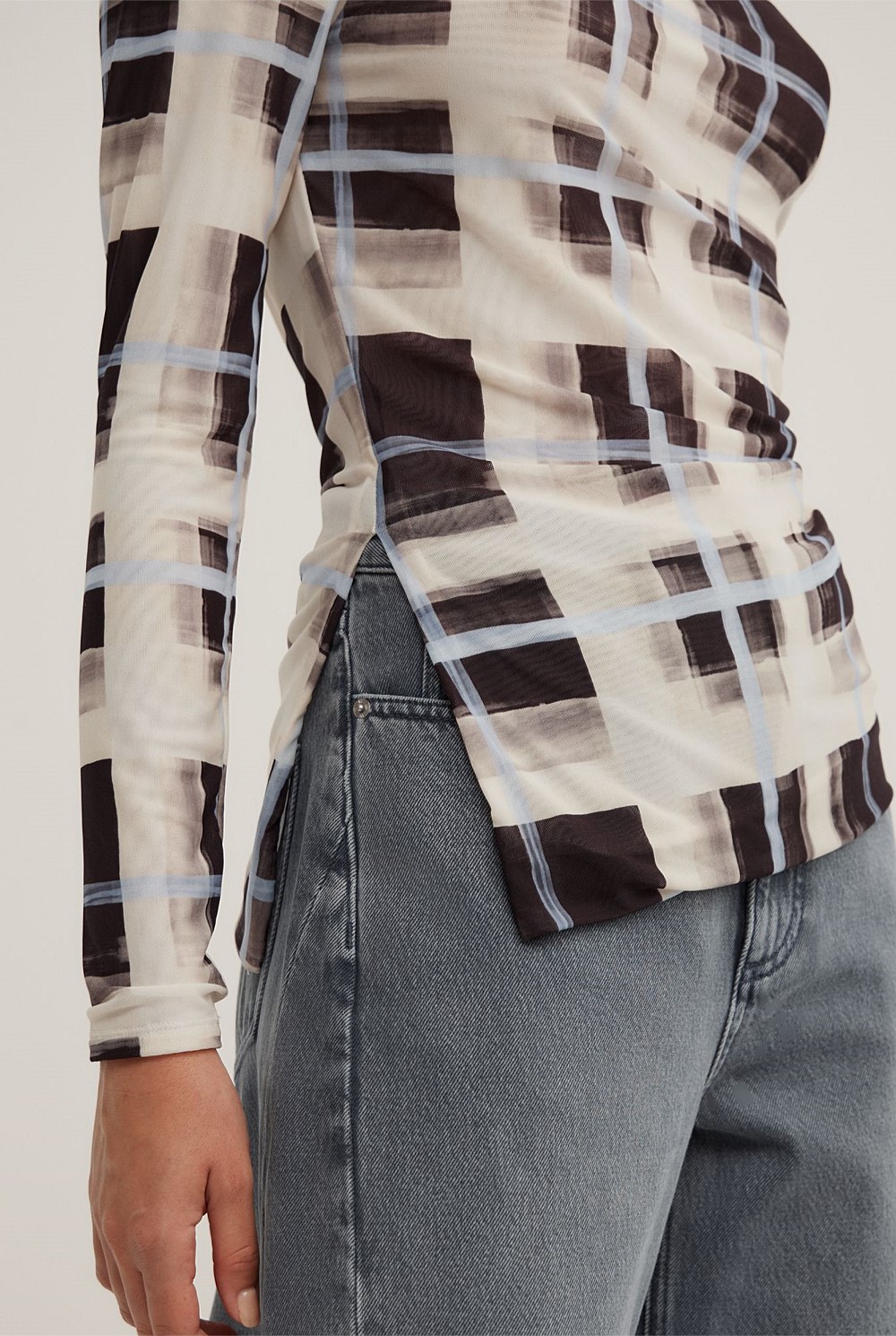 Asymmetric Mesh Long Sleeve Top
