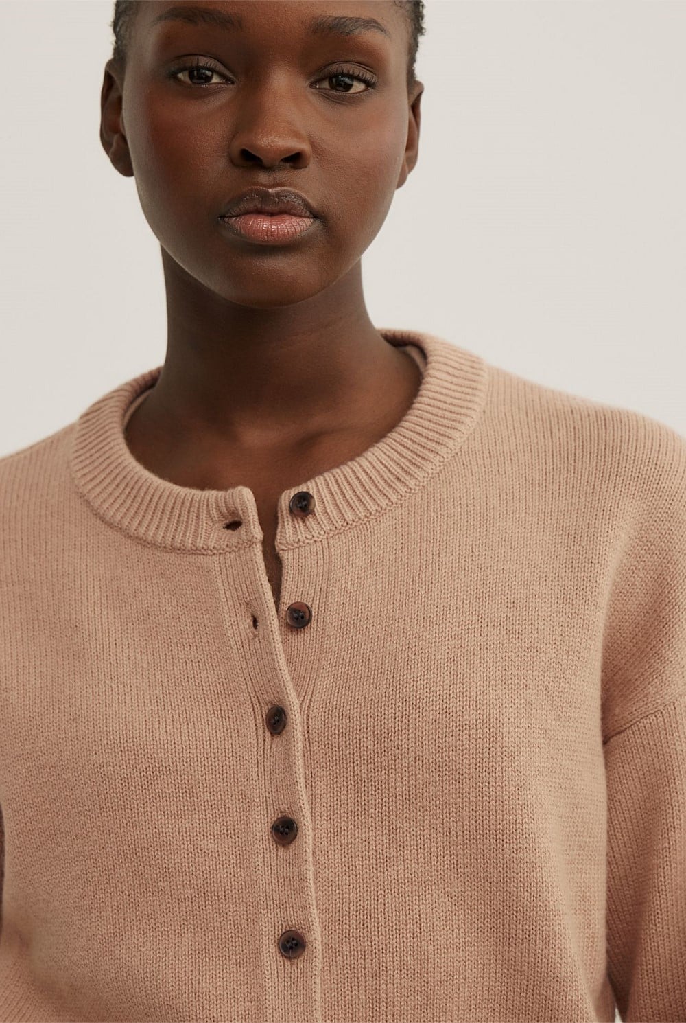 Crew Neck Button Cardigan