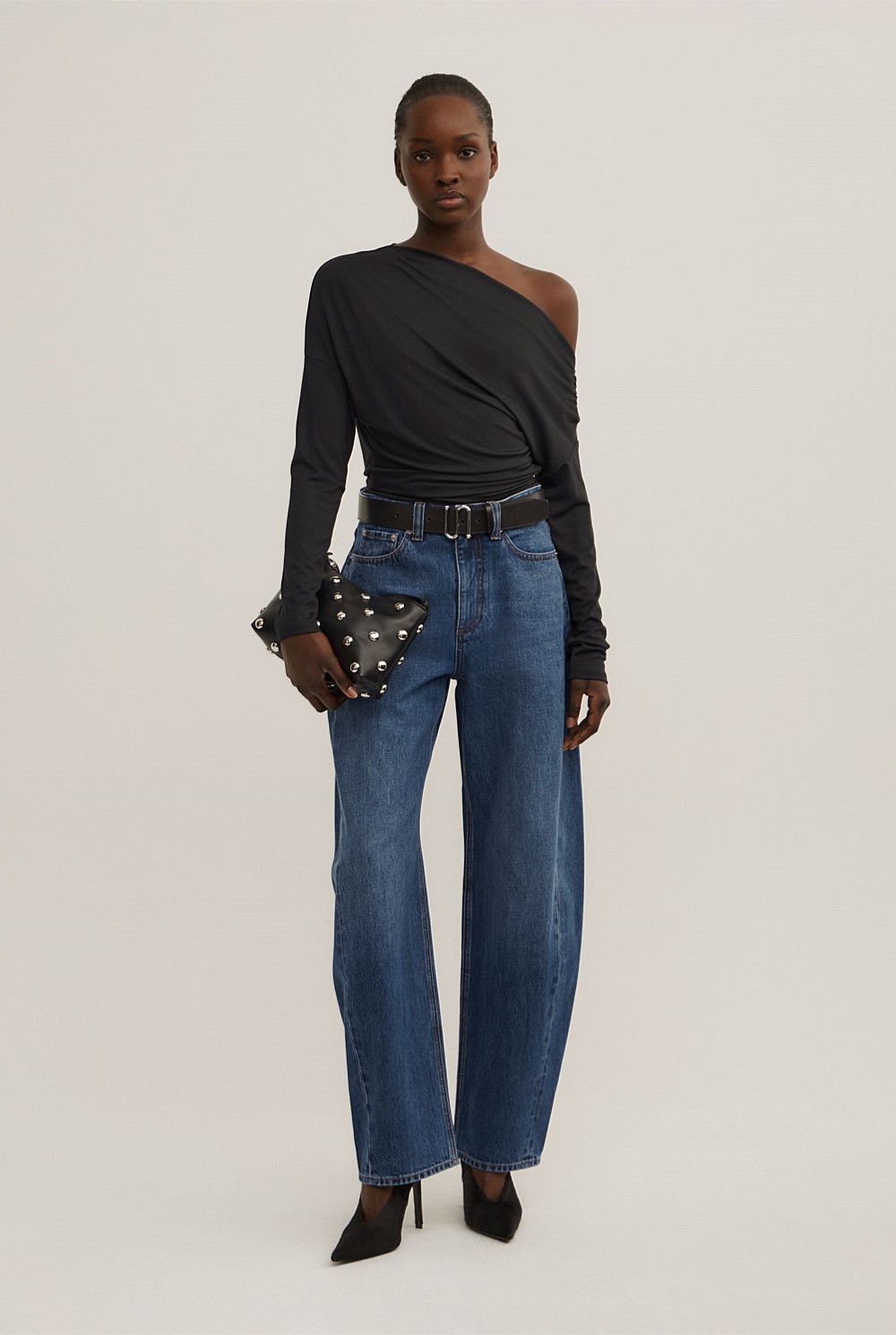 Asymmetric Draped Long Sleeve Top