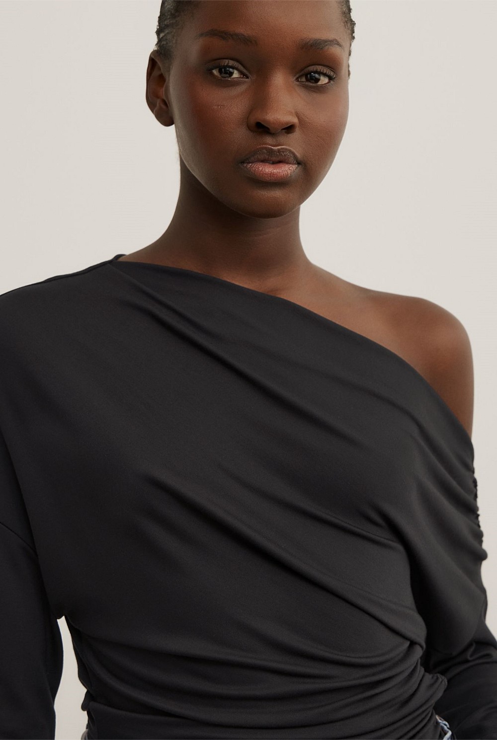 Asymmetric Draped Long Sleeve Top