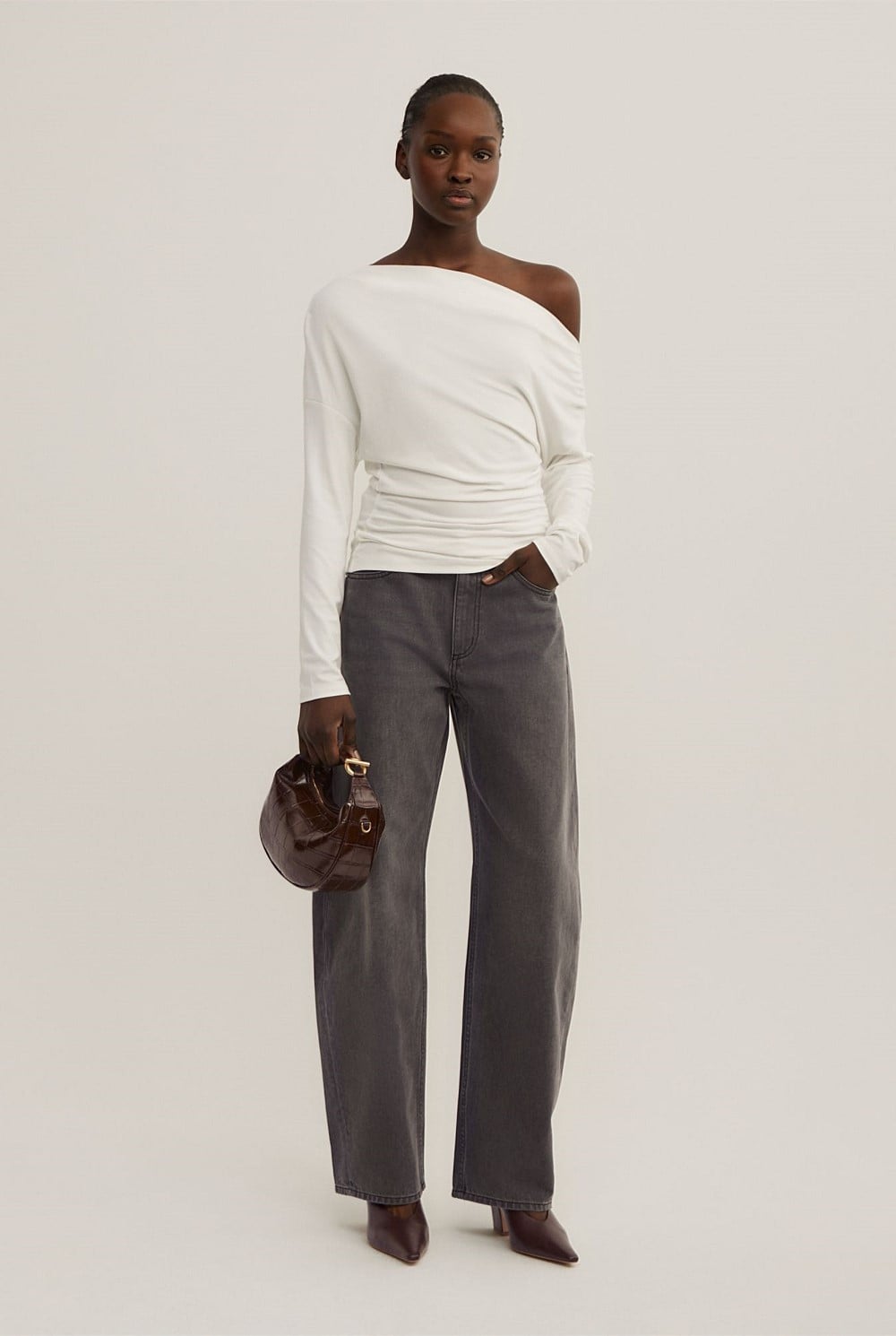 Asymmetric Draped Long Sleeve Top