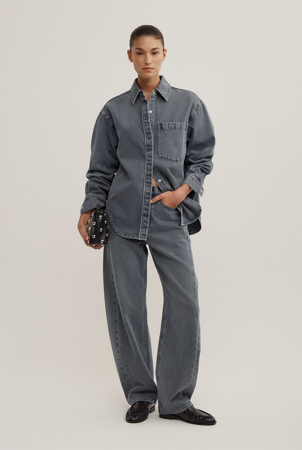 Boxy Long Sleeve Denim Shirt