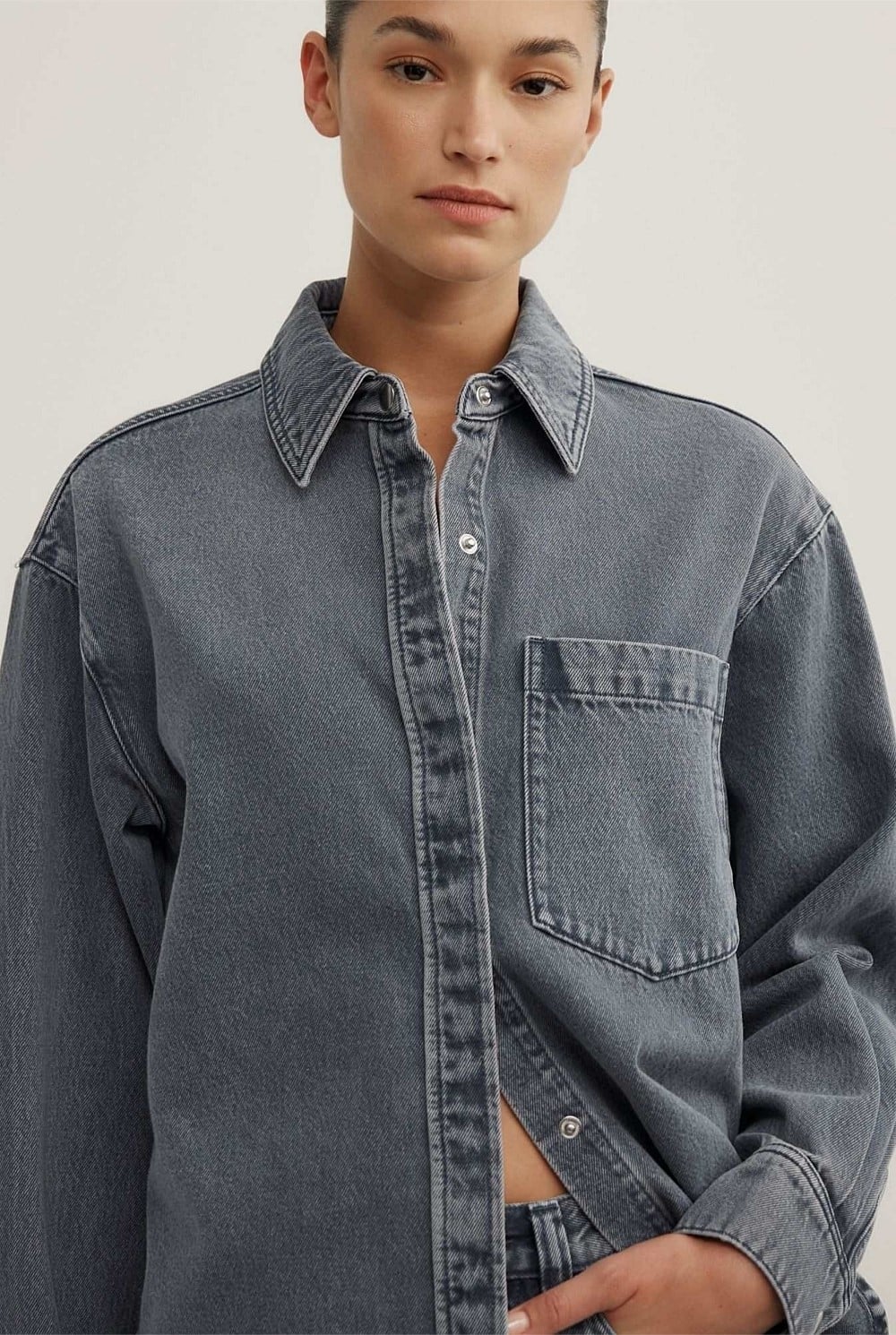 Boxy Long Sleeve Denim Shirt