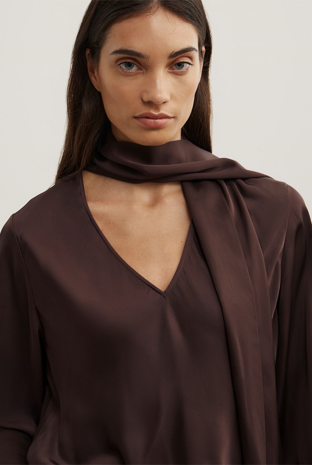 Long Sleeve V-Neck Scarf Top