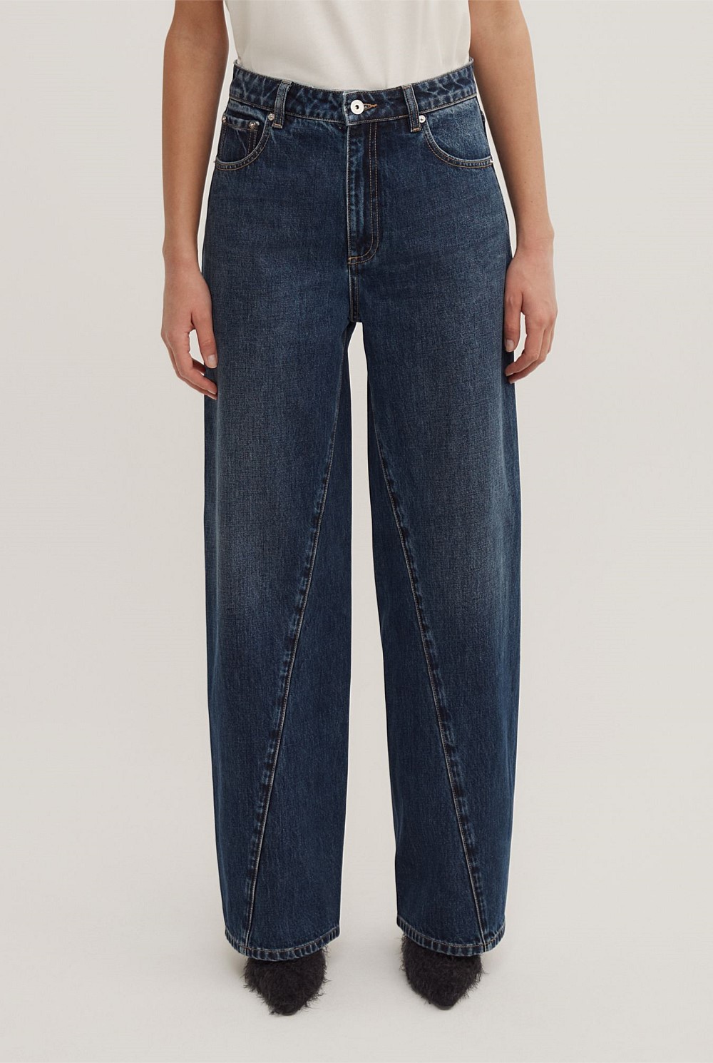 Angled Seam Denim Jeans