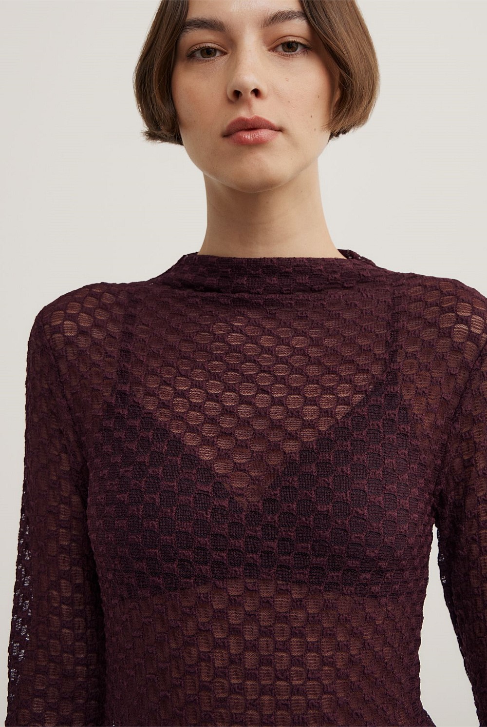 Textured Mesh Long Sleeve Top
