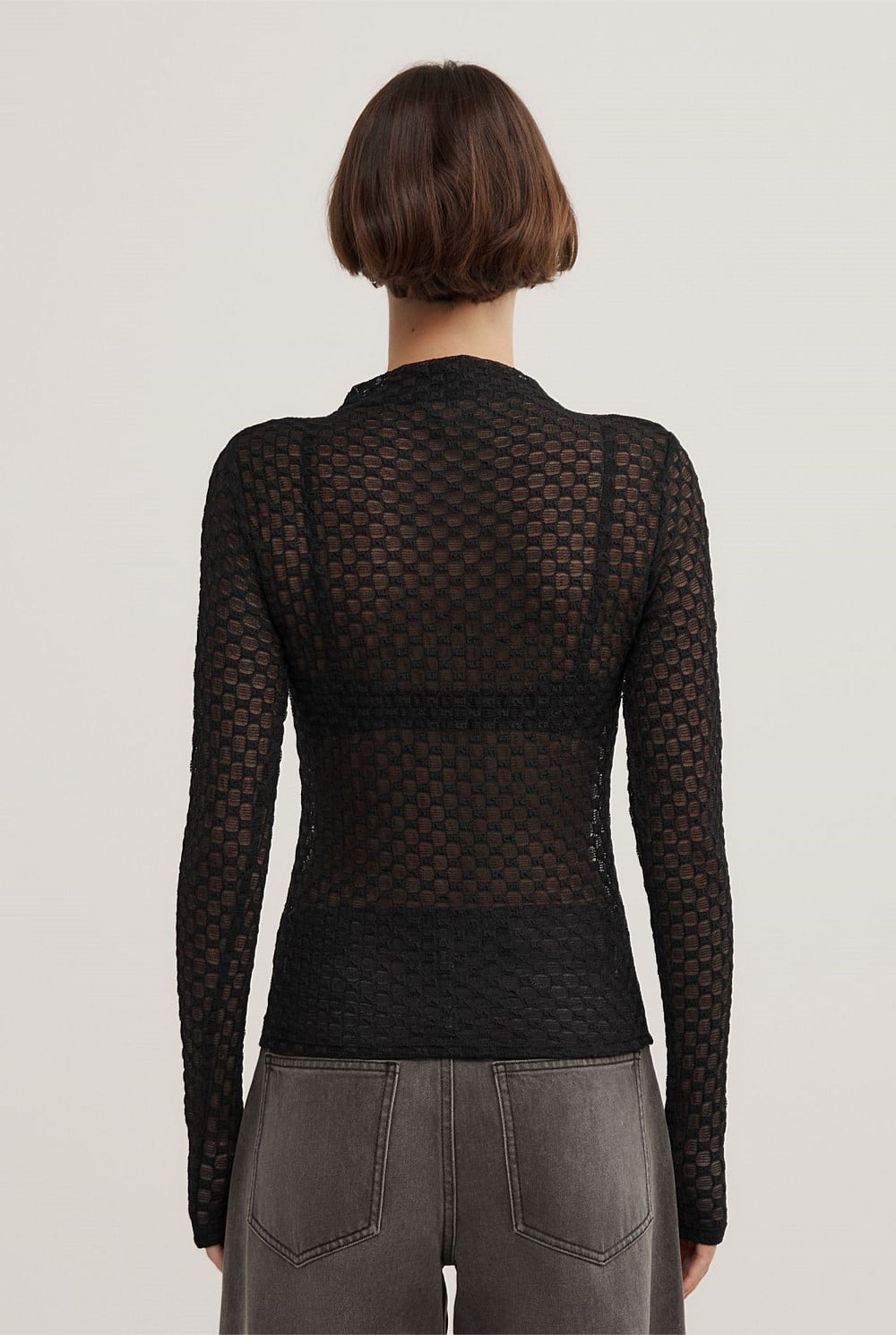 Textured Mesh Long Sleeve Top