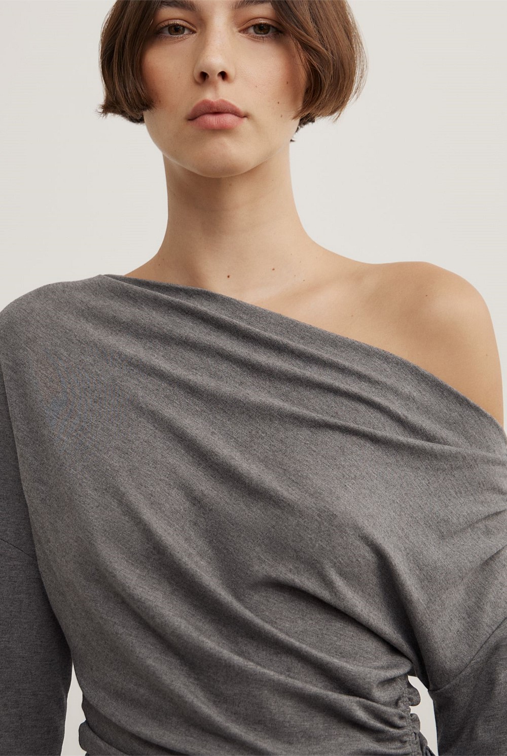 Asymmetric Draped Long Sleeve Top