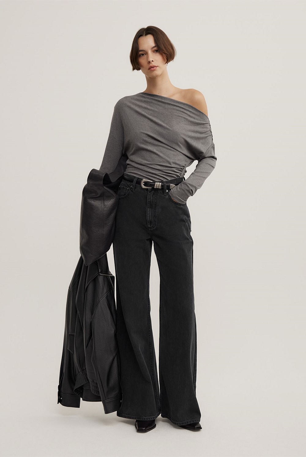 Asymmetric Draped Long Sleeve Top