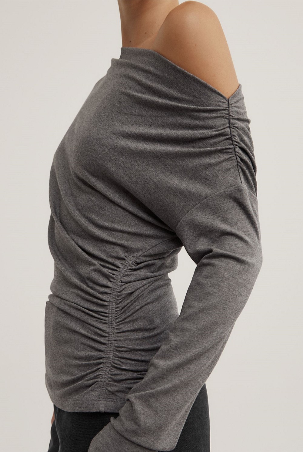 Asymmetric Draped Long Sleeve Top