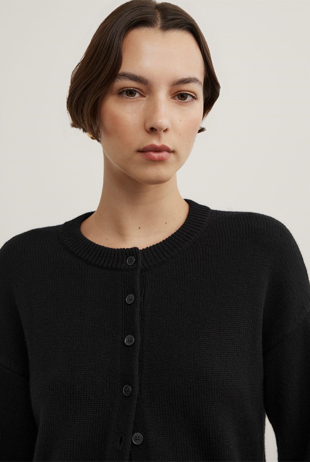 Crew Neck Button Cardigan