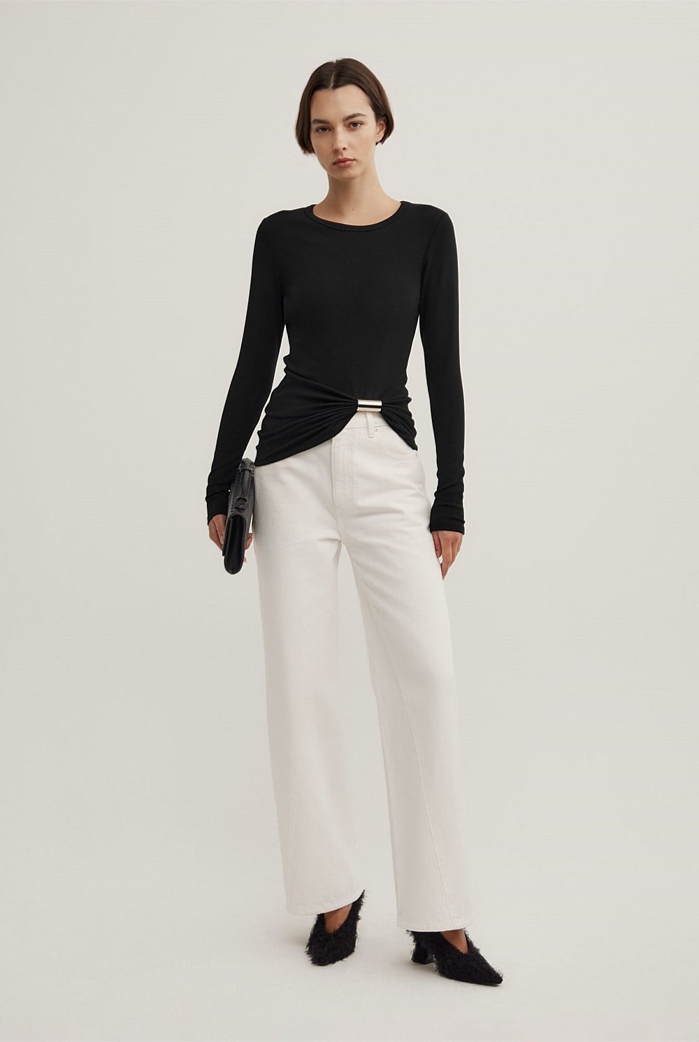 Metal Trim Long Sleeve Top