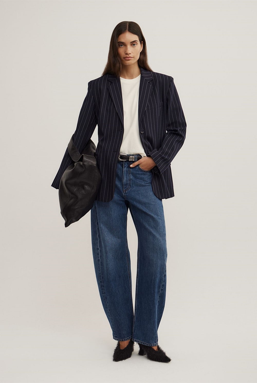 Belted Pinstripe Blazer
