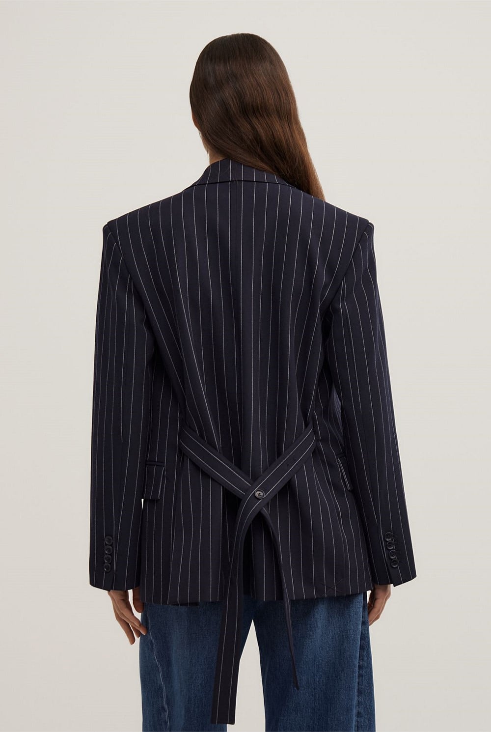 Belted Pinstripe Blazer