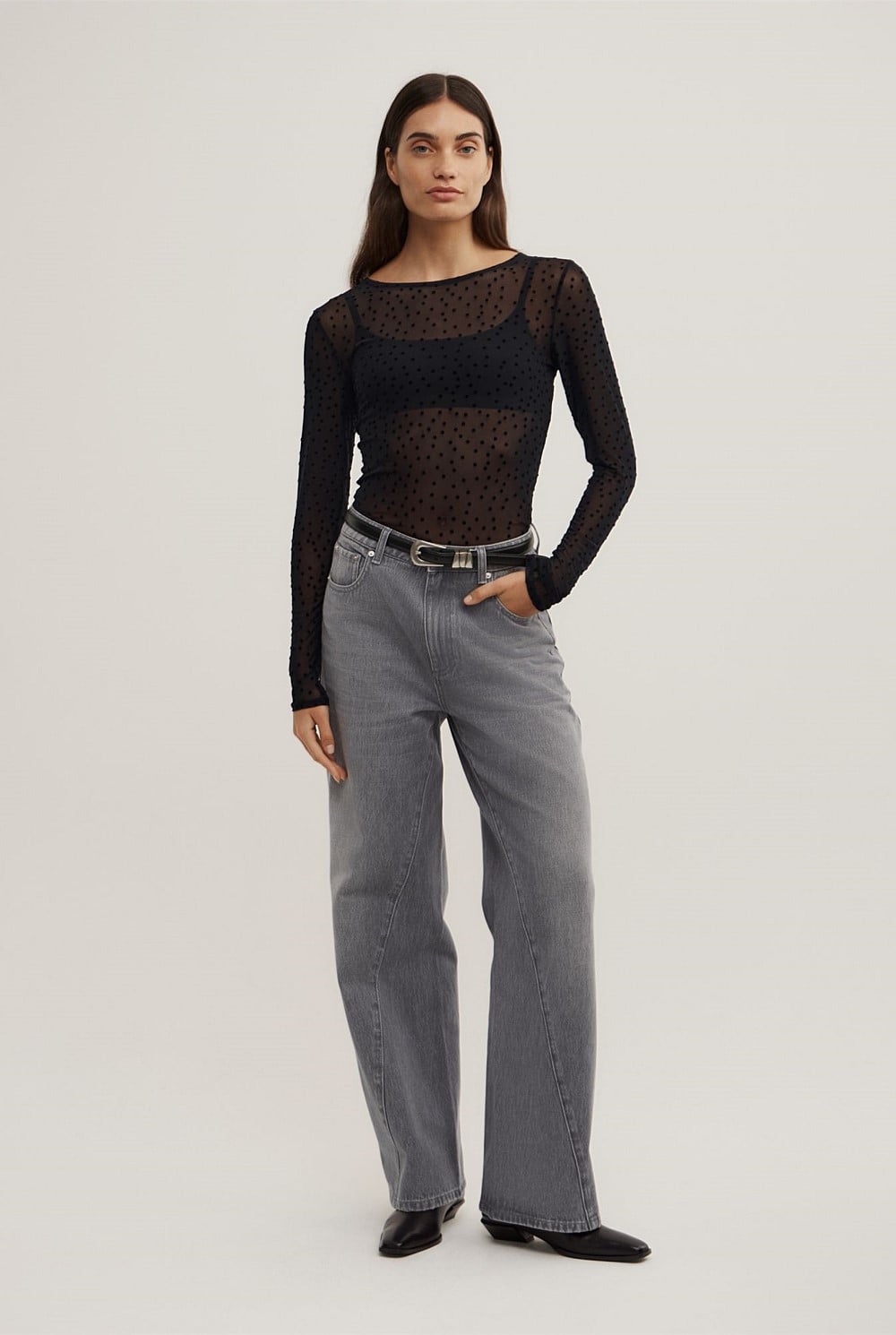 Flocked Spot Long Sleeve Top