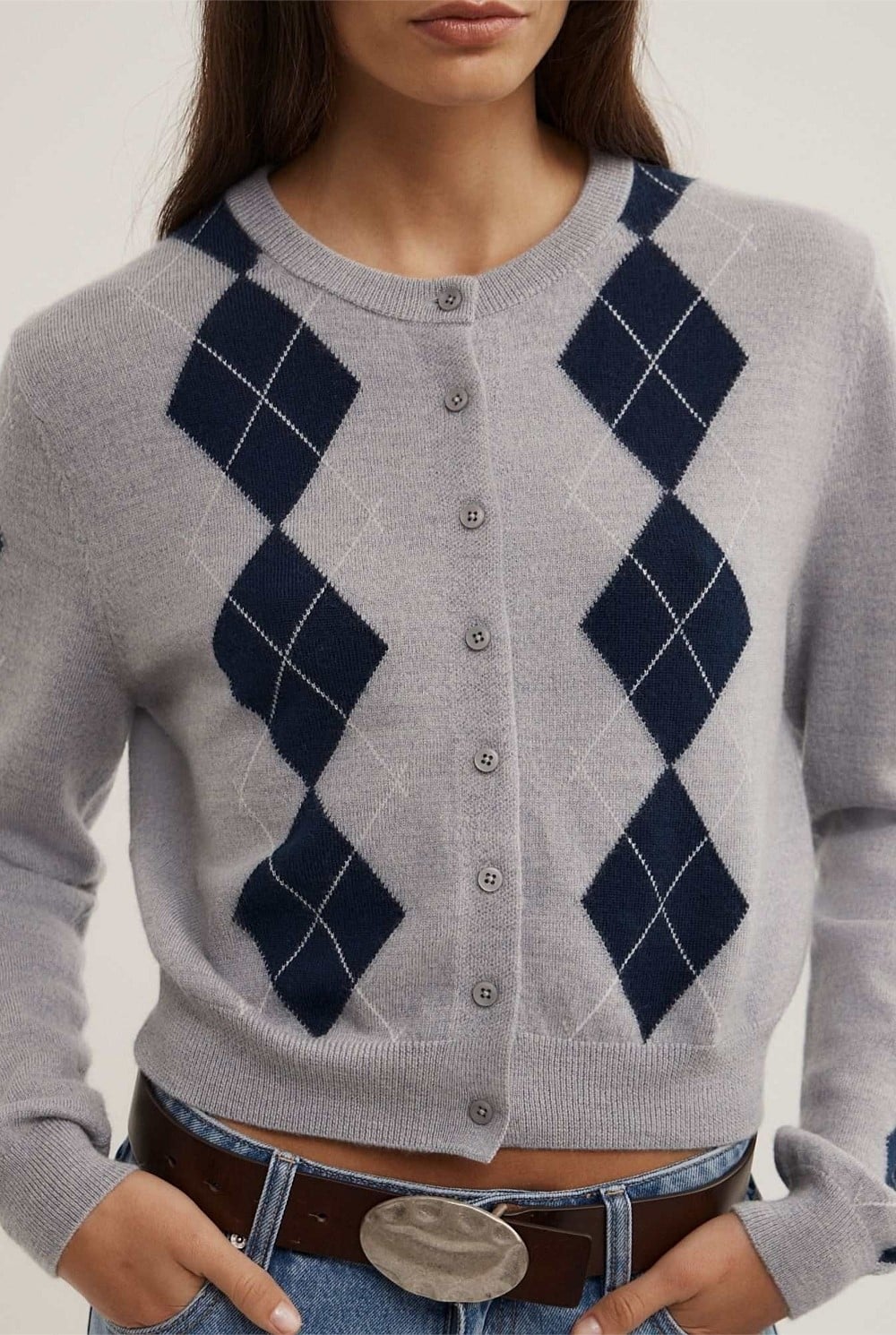 Argyle Cropped Cardigan