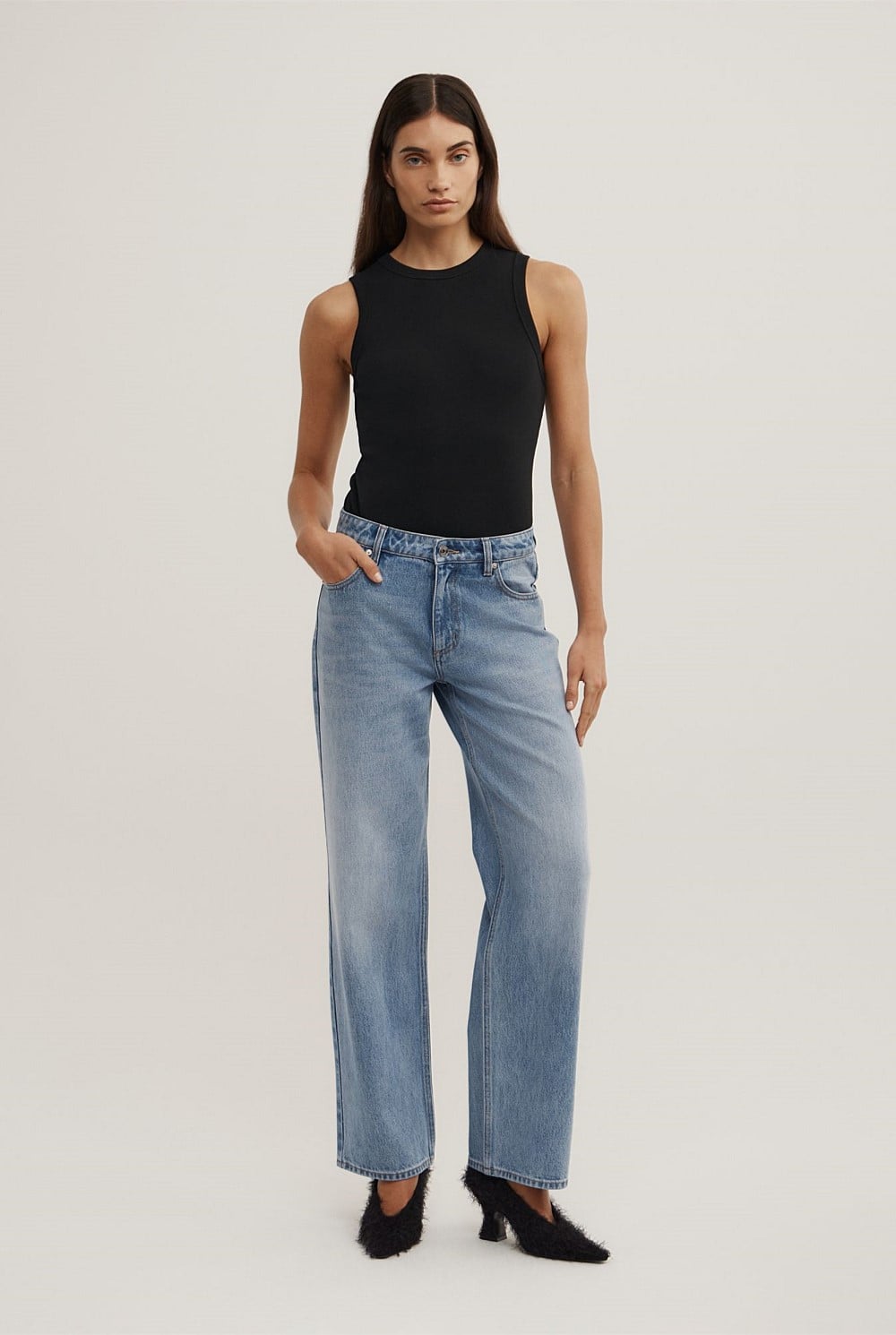 Mid Rise Straight Jeans