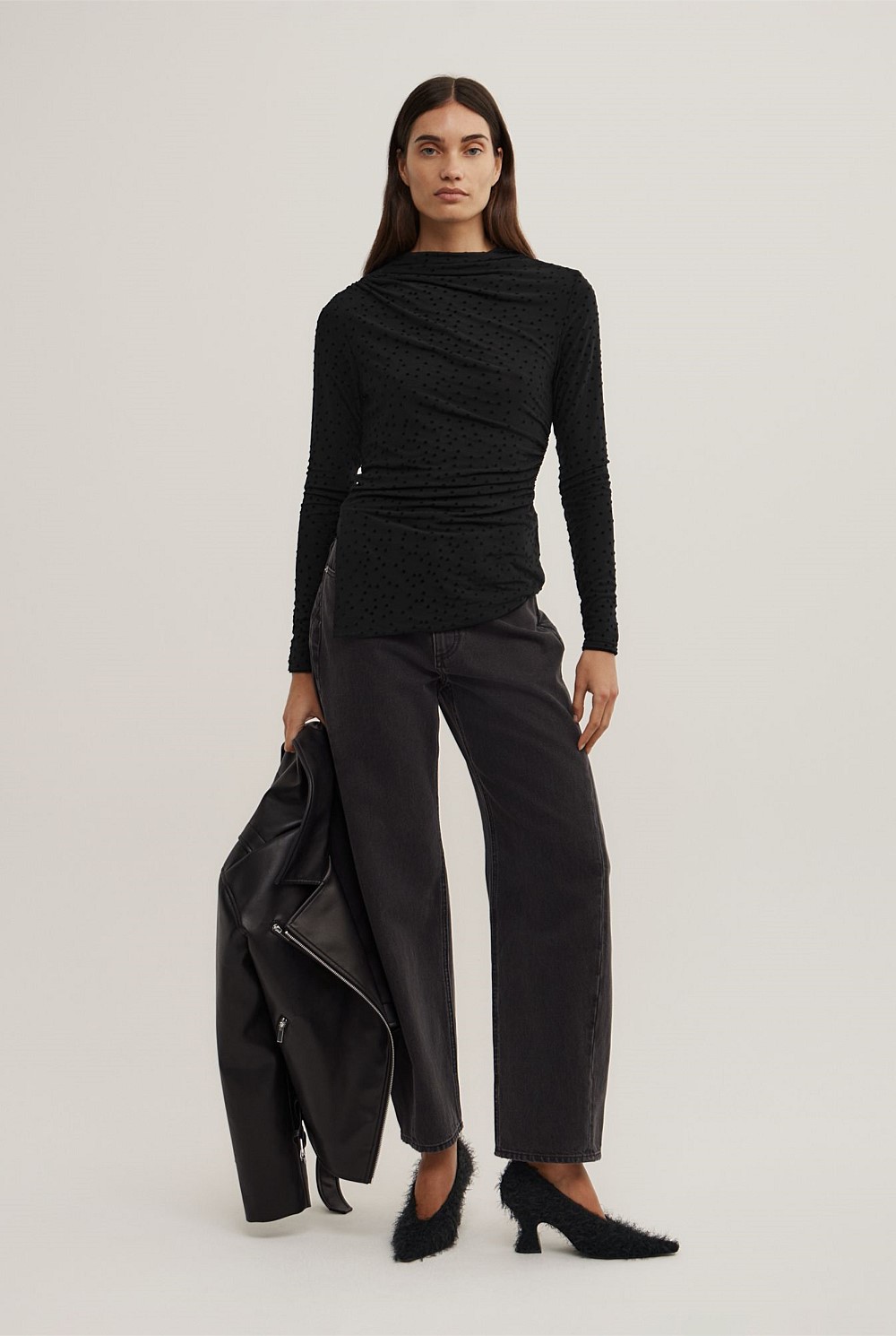 Asymmetric Flocked Long Sleeve Top