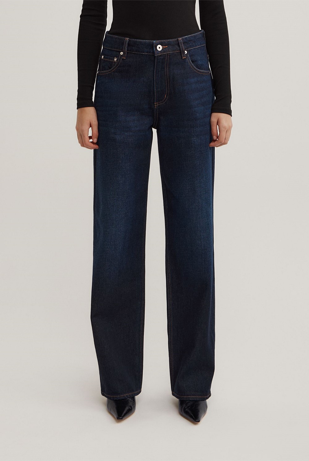 Mid Rise Straight Jeans
