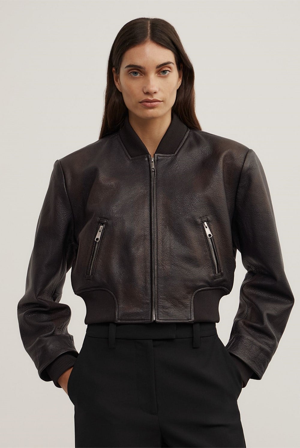 Crop Burnished Bomber Jacket
