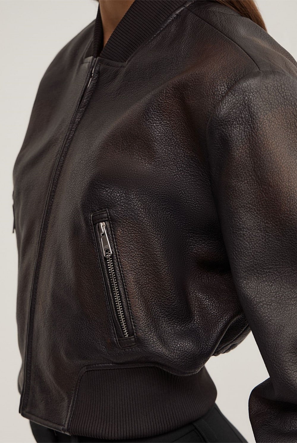 Crop Burnished Bomber Jacket