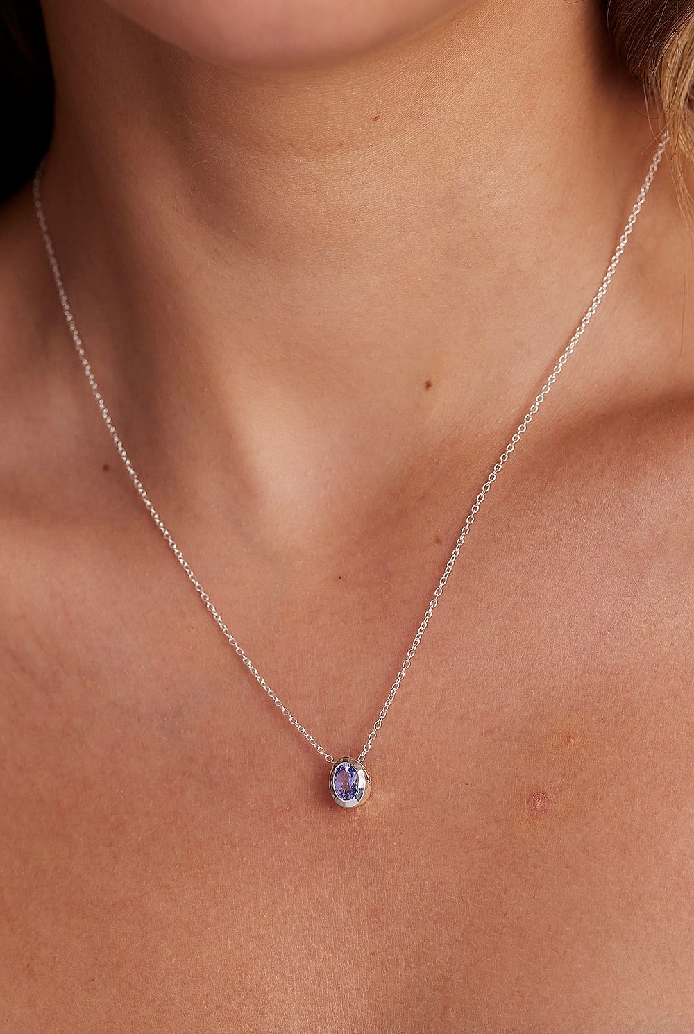 December Tanzanite Silver Oval Birthstone Necklace