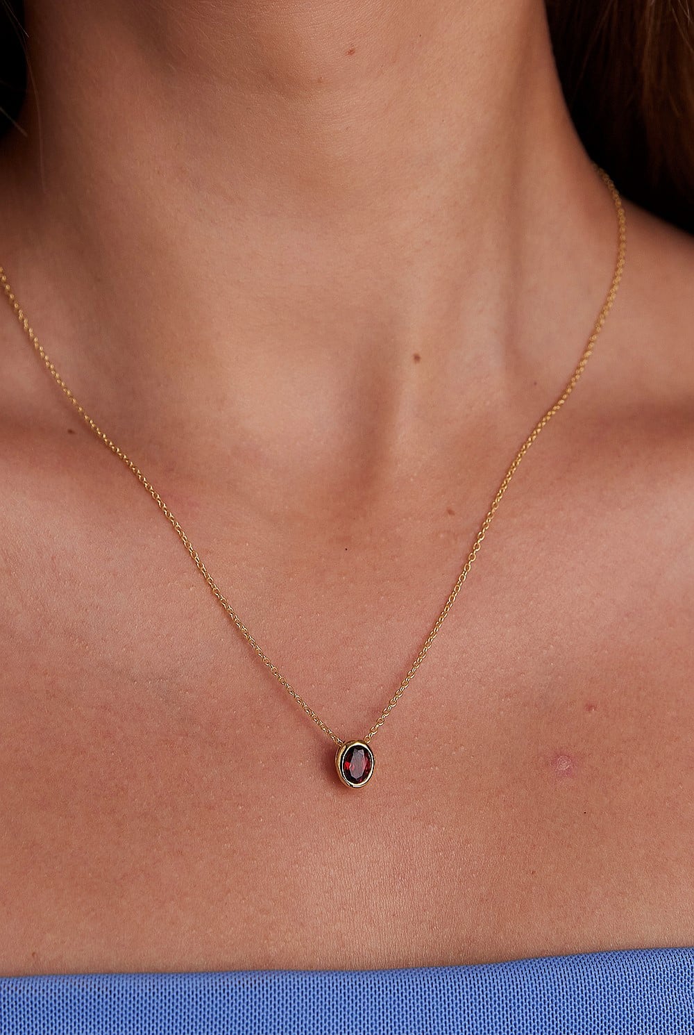 January Garnet Gold Oval Birthstone Necklace